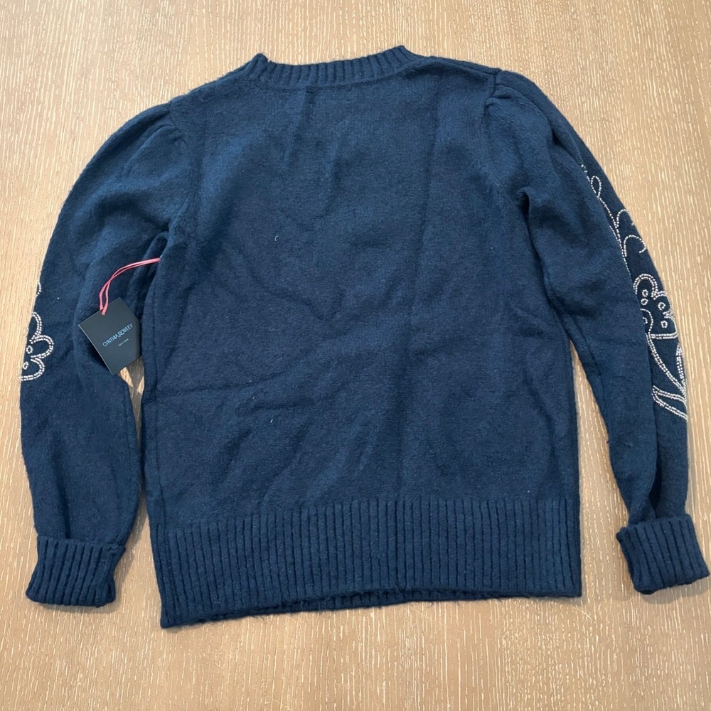 NWT Cynthia Rowley Women's Navy Blue Floral Beaded Crewneck Sweater Small - Picture 6 of 10